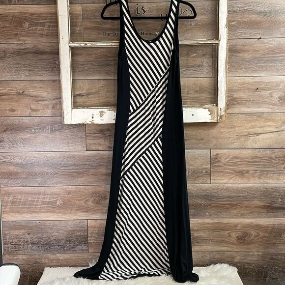 Promesa Ladies Tank Style Maxi Dress, Size Large, Black and White Stripes - Picture 2 of 8